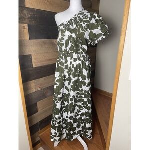 J. Crew Smocked cotton poplin one-shoulder dress in leafy floral Sz XXL